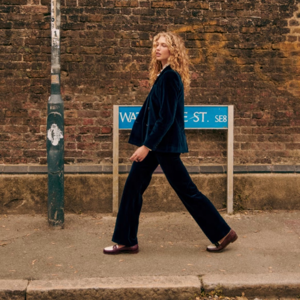 Sezane Velvet Florentine Trousers in Dark Blue Size 34